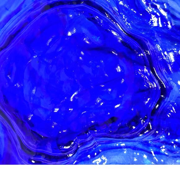 Abstract Blown Art Glass MCM Oyster Design Cobalt Ice Blue Clear Serving Bowl! - Picture 9 of 9